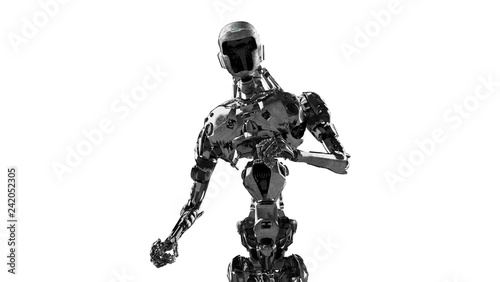 Running cyborg, running robot render 3D