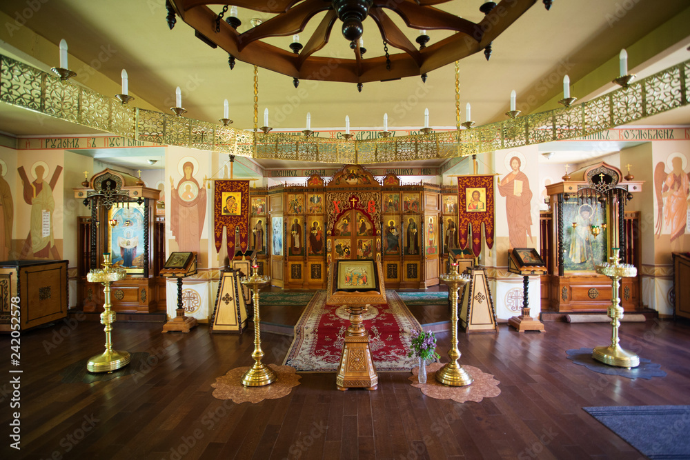 The interior and the interior of the church in the St. Seraphim Monastery in the village of Piedmont on Russky Island in Vladivostok
