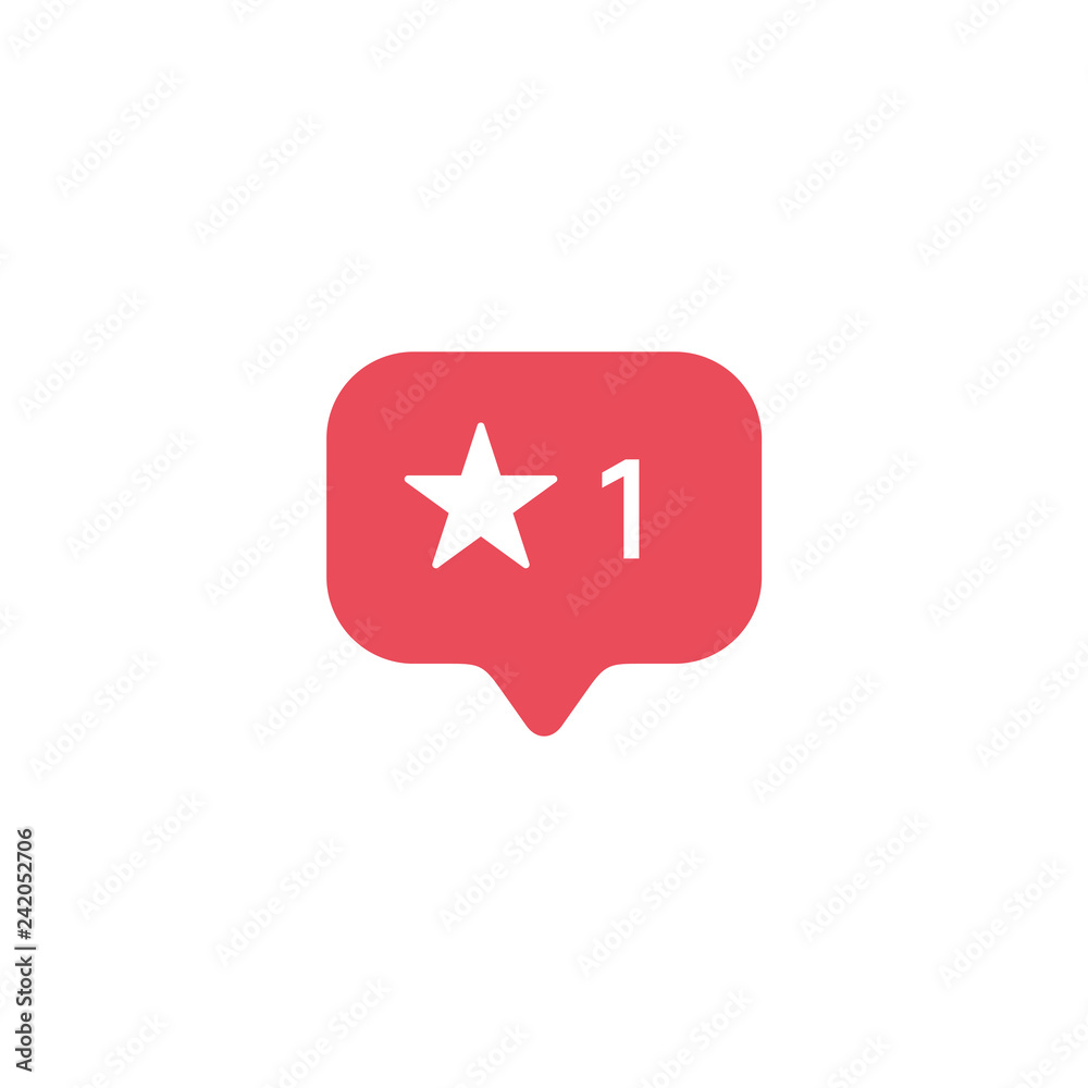 Red star, new message bubble, quantity number notifications icons templates. Social network app icons. Red star, new message bubble, quantity number notifications icons templates. Social network app icons.