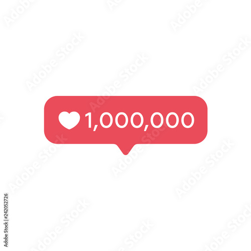 Red Heart like, new message bubble, quantity number notifications icons templates. Social network app icons.