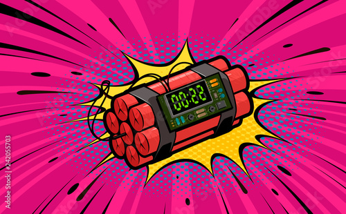 Dynamite explosion, bomb detonation. Retro pop art style. Cartoon comic vector illustration