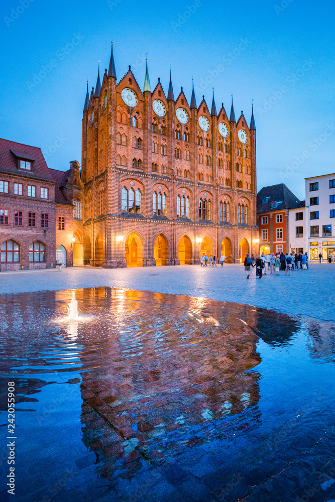 Historic town of Stralsund at twilight, Mecklenburg-Vorpommern, Germany