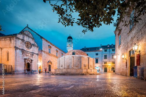 Historic town of Dubrovnik at twilight, Dalmatia, Croatia photo