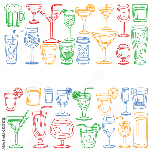 Vector set of popular cocktails for the menu. Doodle style icons.