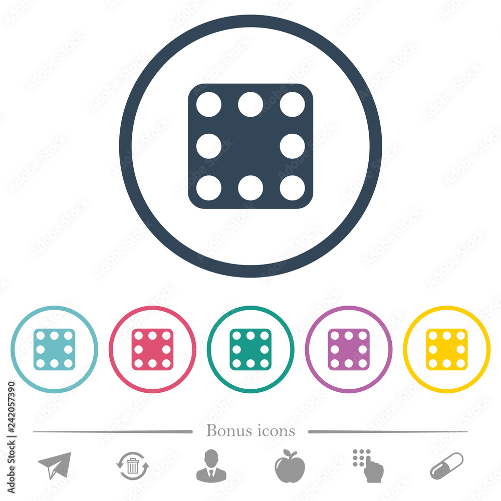 Domino eight flat color icons in round outlines Domino eight flat color icons in round outlines