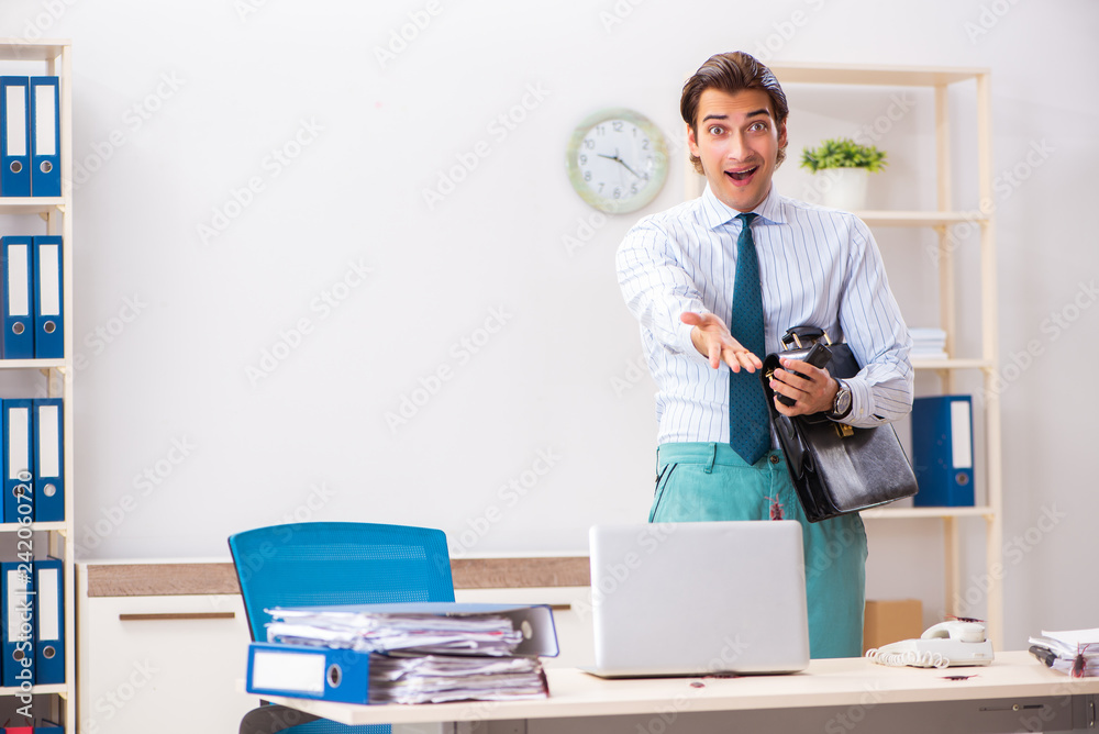 Businessman disgusted with cockroaches in the office