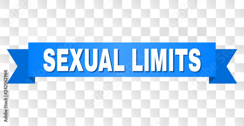 SEXUAL LIMITS text on a ribbon. Designed with white caption and blue tape. Vector banner with SEXUAL LIMITS tag on a transparent background.