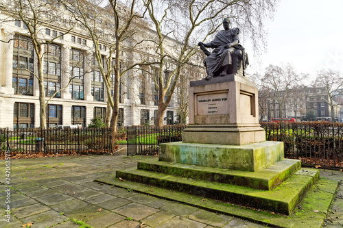 Charles James Fox Bronze Statue in Bloomsbury Square Garden, London.