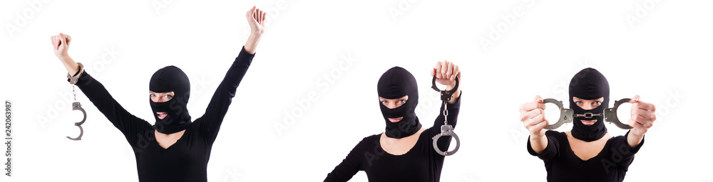 Young female criminal with handcuffs Young female criminal with handcuffs