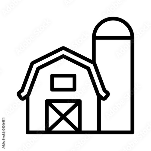 Prairie barn house with grain storage silo line art vector icon for farm apps and websites