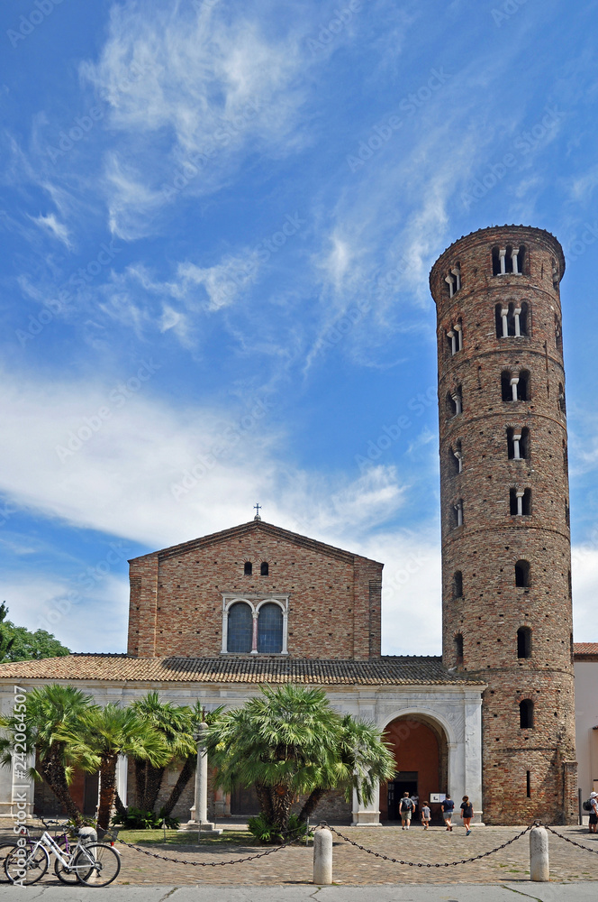 Italy, Ravenna, Basilica of New Saint Apollinaire with the round bell tower. 
