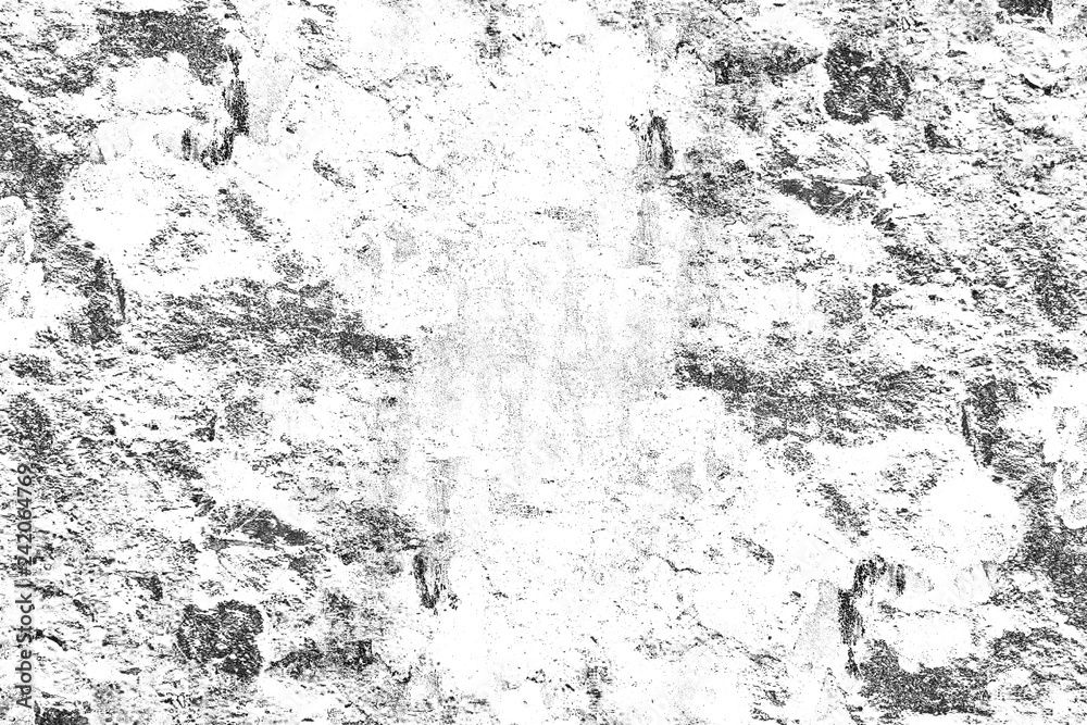 Old grunge background of black and white. Dark monochrome texture pattern of cracks, mud, chips, scuffs - Illustration