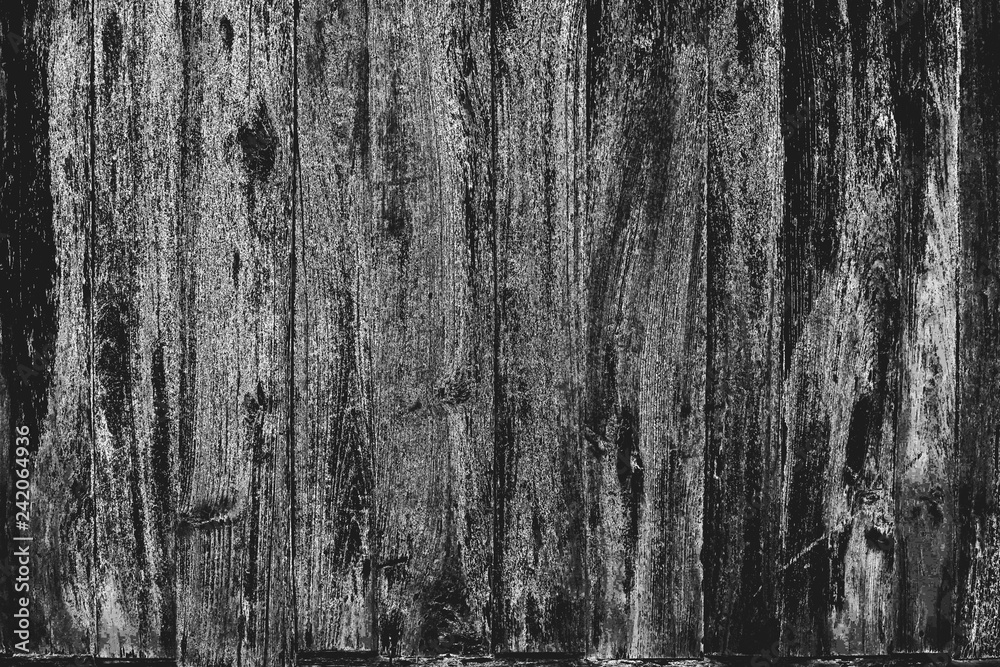 Fototapeta premium Distressed wood overlay texture. Abstract monochrome background. Grunge wooden planks messy background for design.