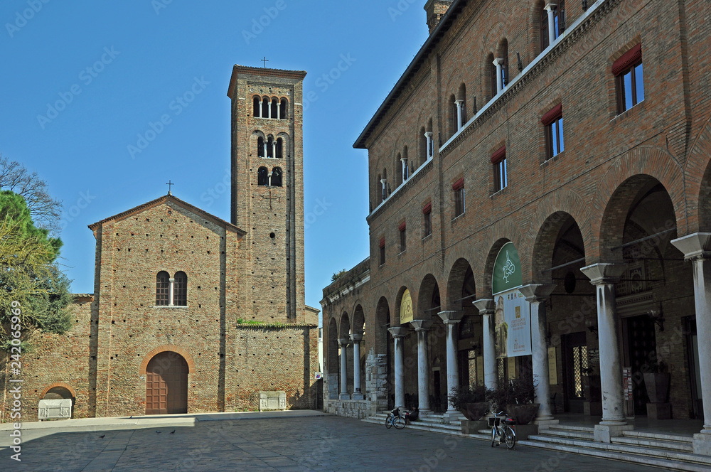 Italy  Ravenna, Saint Francis square and Saint Francis Basilica with the bell tower. 