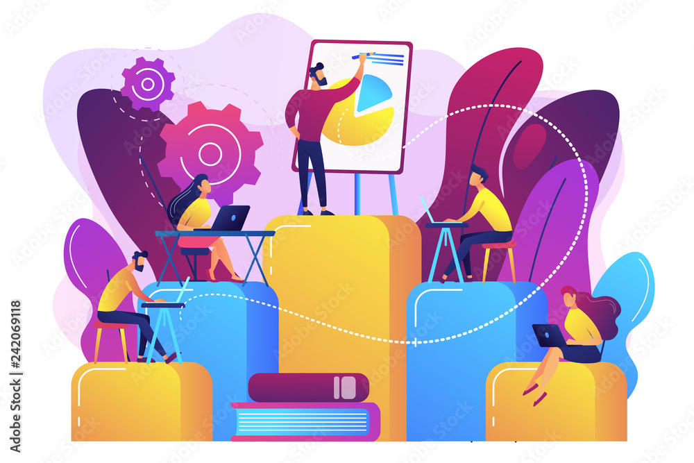 Employees with laptops learning at professional trainig. Internal ...