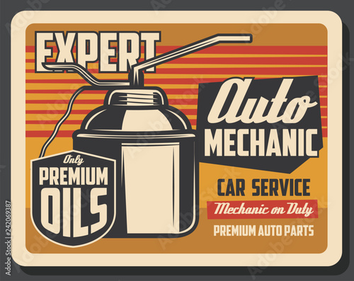 Motor oil vintage pourer, car engine lubricant can