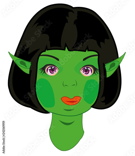 Fairy-tale girl troll with green skin portrait