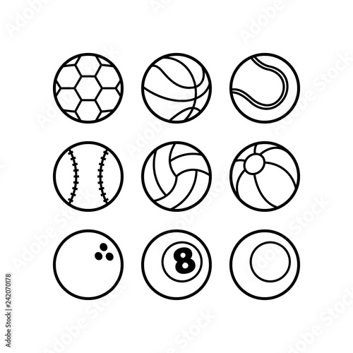 Cartoon Set of Balls in Black and White