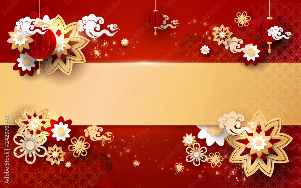 Asian traditional floral with Chinese happy new year ornament background