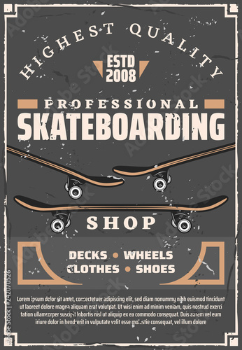 Skateboards, decks and wheels. Skateboarding sport