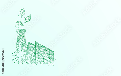 factory icon form lines, triangles and particle style design. Illustration vector