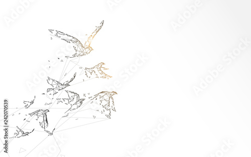 Flying birds form lines, triangles and particle style design. Illustration vector