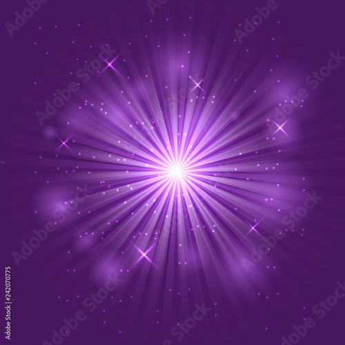 Bright flash and explosion on purple background