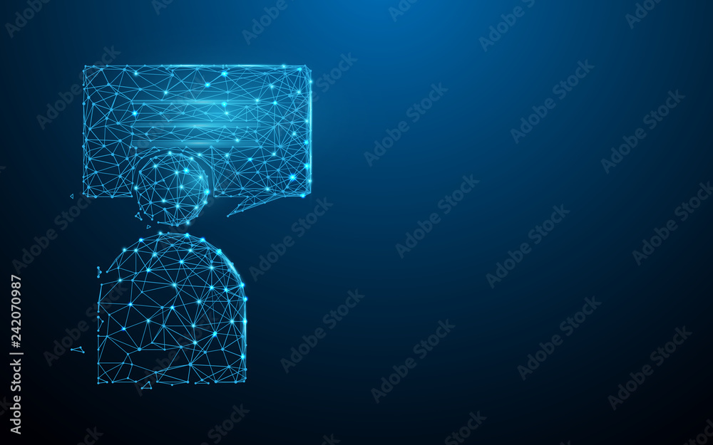 Human and chat Messages icon form lines, triangles and particle style design. Illustration vector