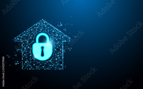 Home Security icon form lines, triangles and particle style design. Illustration vector