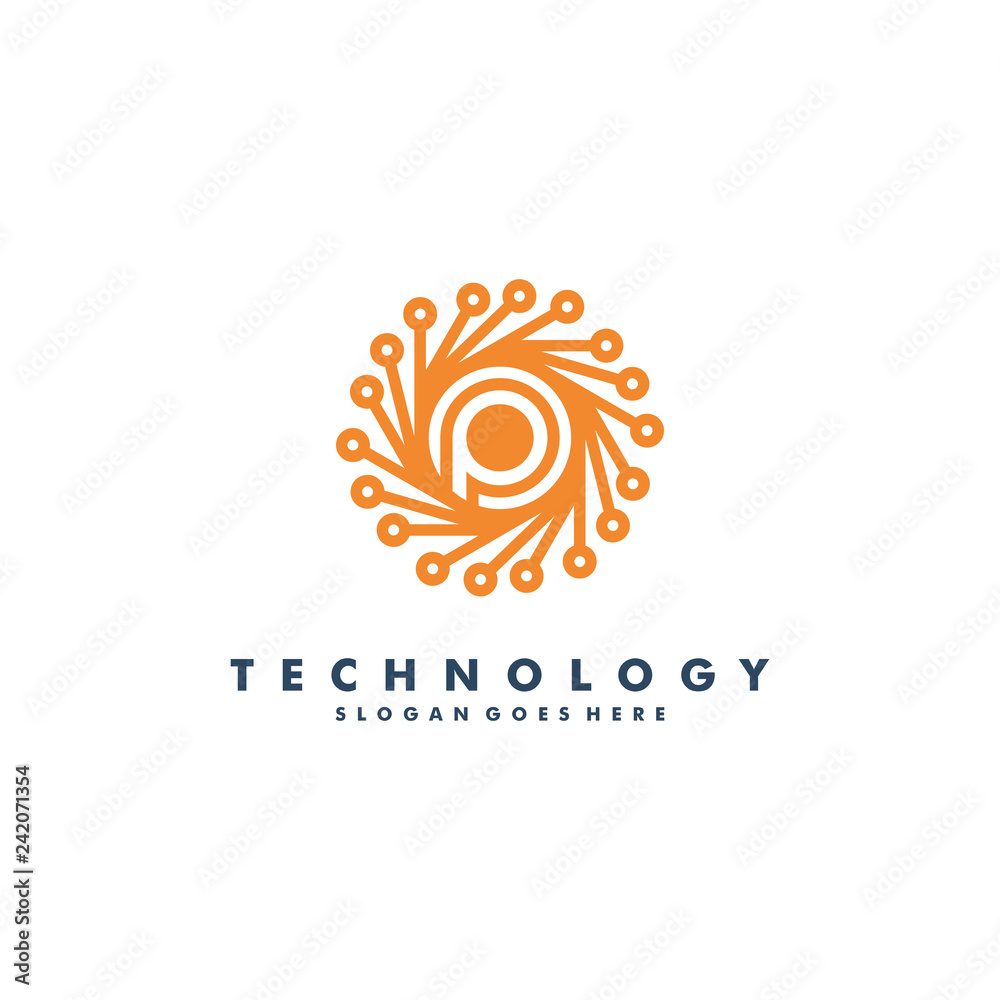 PrintLetter P technology logo template vector illustration