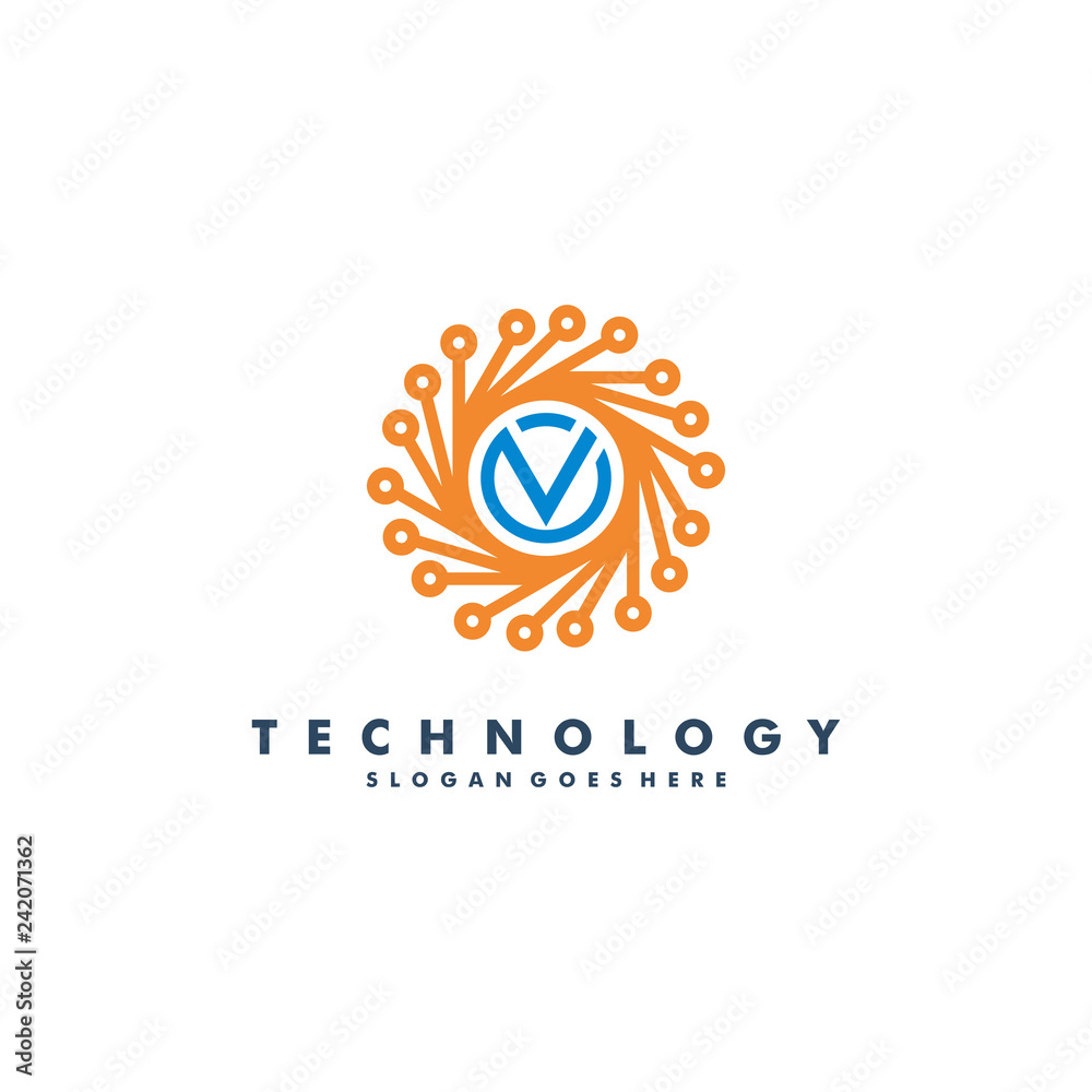 Letter V technology logo template vector illustration