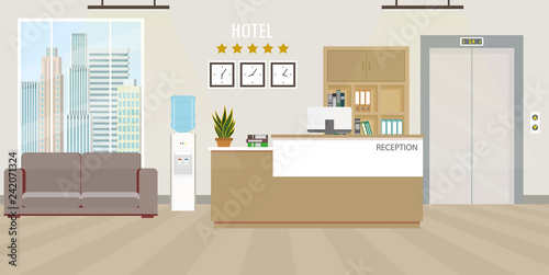 Modern Hotel reception Interior flat design.Room furniture.