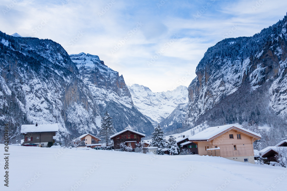 Snow and Villages in Switzerland