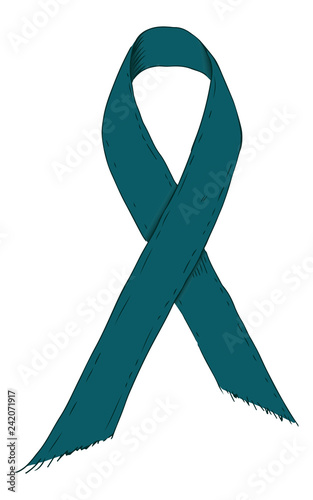 Blue-green ribbon symbol. Sketch-Style Icon. Symbol. Sign. Stock Vector Illustration. Transparence. White Isolated.