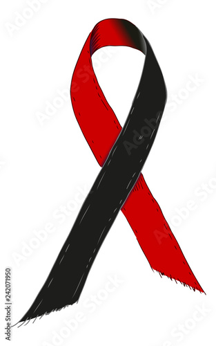 Black and Red Ribbon. Sketch-Style Icon. Symbol. Sign. Stock Vector Illustration. Transparence. White Isolated. photo