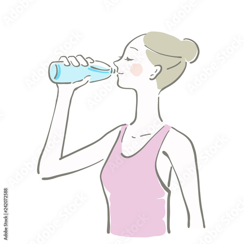 水　飲む　女性　余白　水分補給
