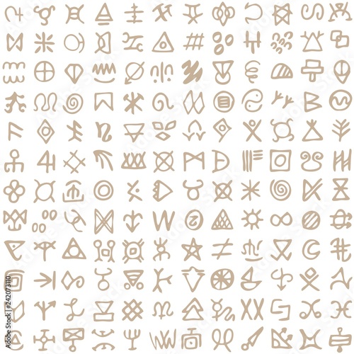 Seamless Pattern digital art ritual symbols and screen printing background