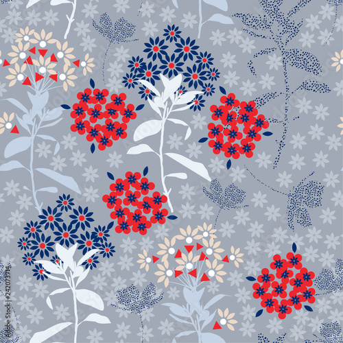 Beautiful geometric flower mix with garden leaf  florals colorful mood for fashion fabric,wallpaper and all prints