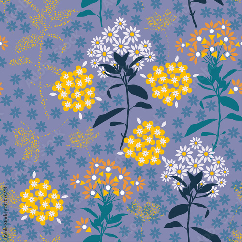 Retro  geometric flower mix with garden leaf  florals colorful mood for fashion fabric,wallpaper and all prints