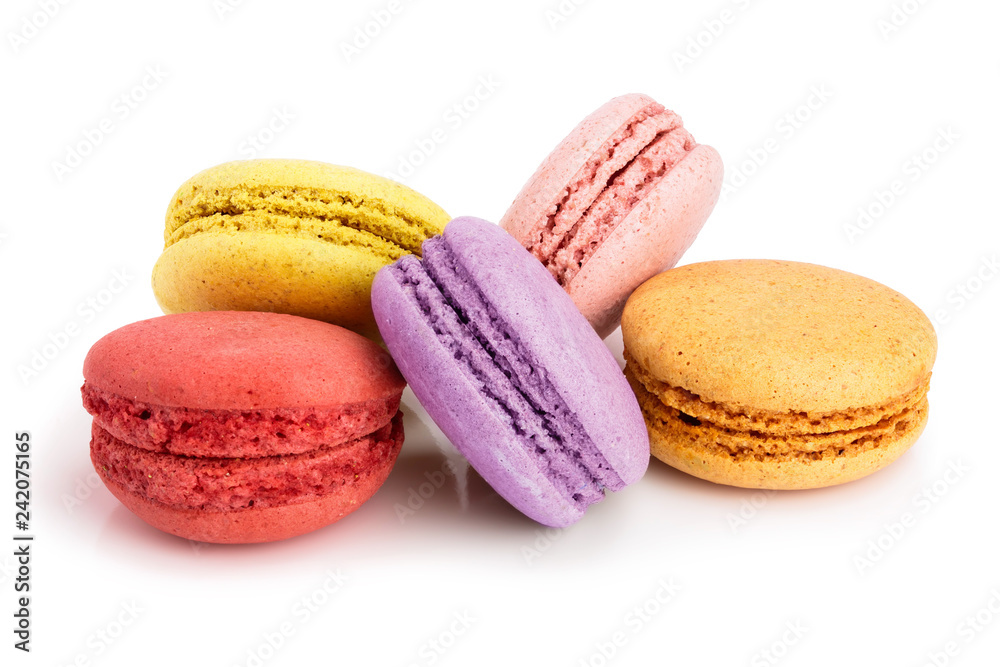 colorful macaroons isolated on white background closeup colorful macaroons isolated on white background closeup