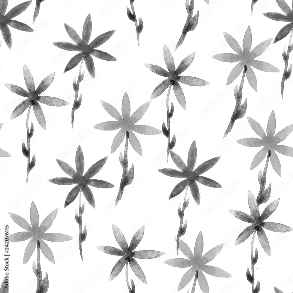Fototapeta premium Cute watercolor floral seamless pattern. Back and 