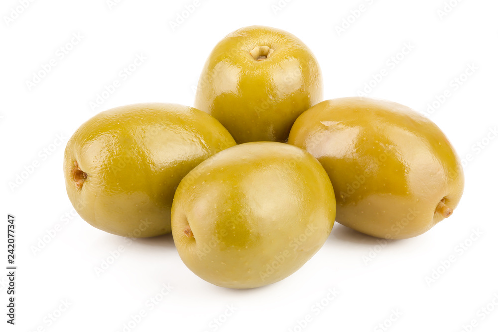 Green olives isolated on a white background Green olives isolated on a white background