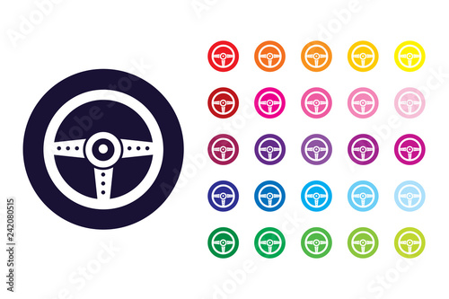 Car steering wheel sign icon. Car steering wheel color symbol.