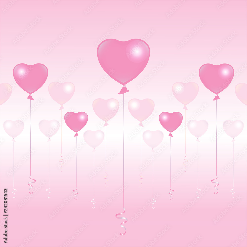 Valentines Day light pink and pink balloons on white  and pink background