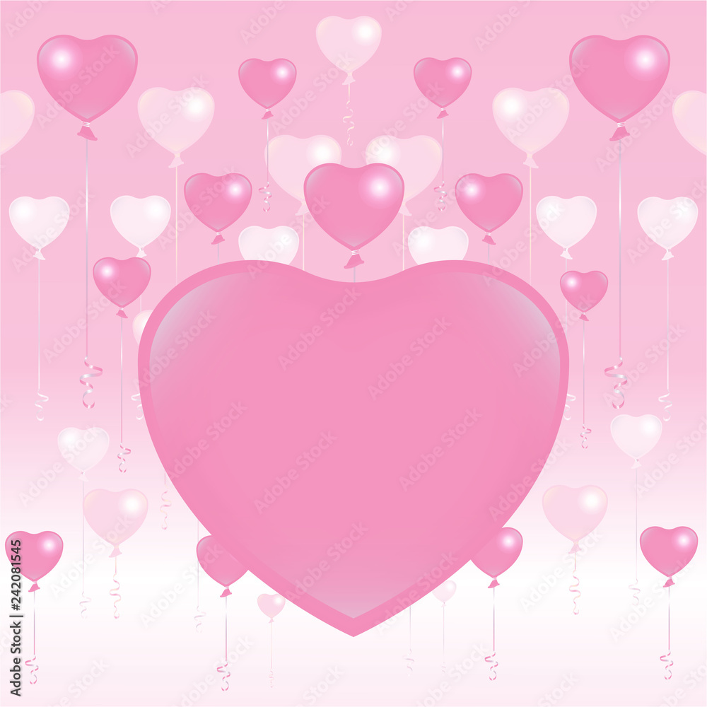 Valentines Day Card light pink and pink balloons on white and pink background