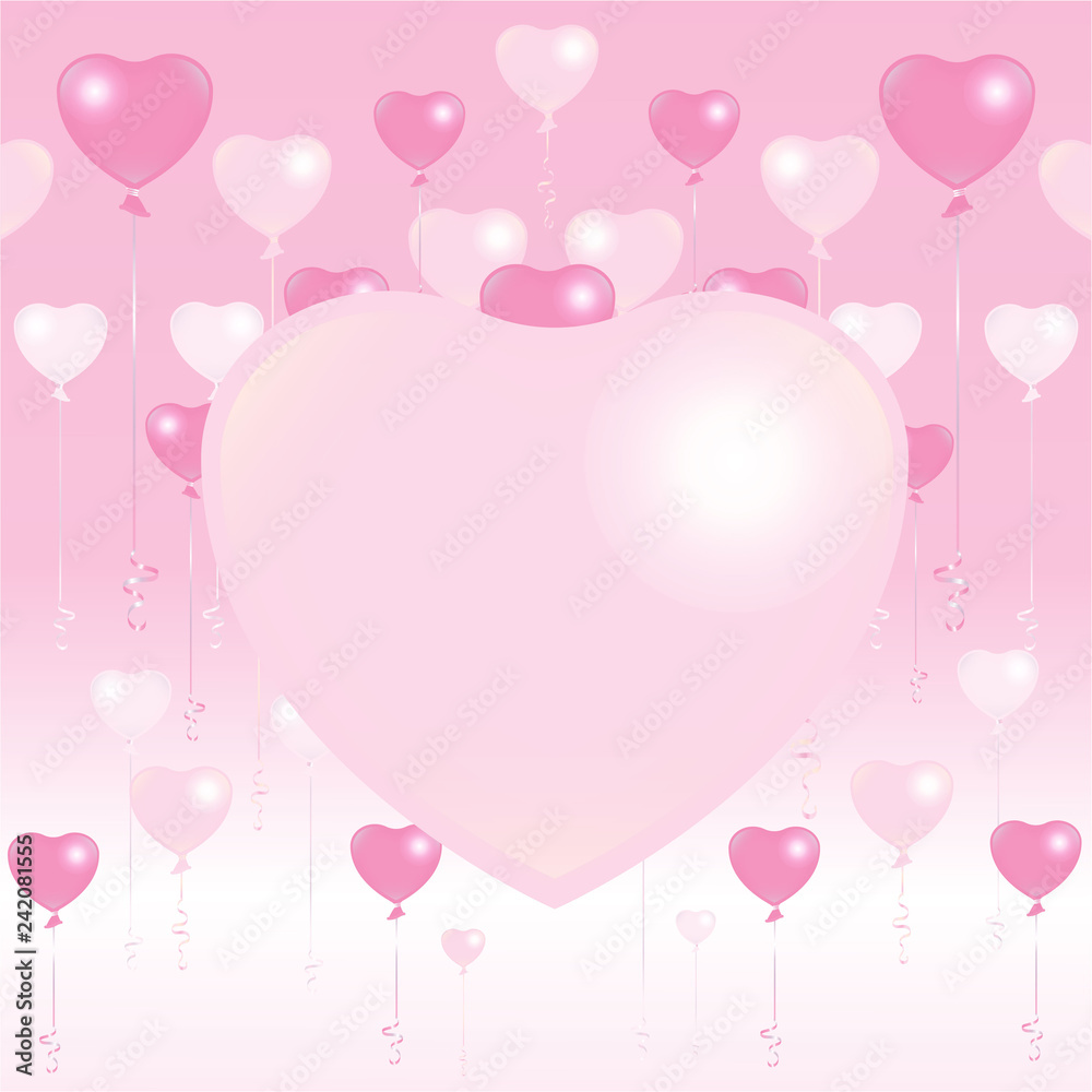 Valentines Day Card light pink and pink balloons on white and pink background
