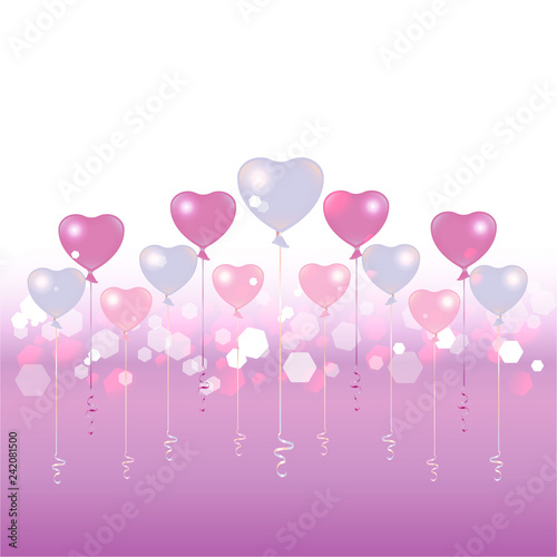 Valentines Day light blue and pink balloons on light pink background 