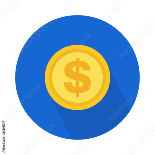 Dollar coin icon, symbol on color background. Vector isolated design