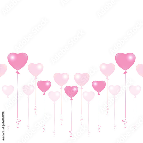 Valentines Day light pink and pink balloons on white  background