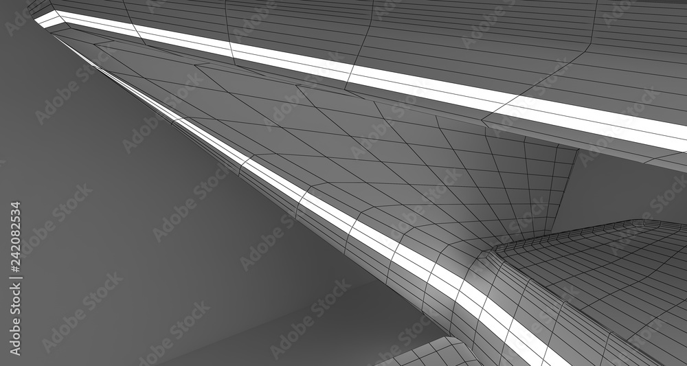 Obraz premium Abstract drawing white interior multilevel public space with window. 3D illustration and rendering.